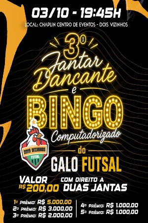 Galo Futsal promove 3º Jantar Dançante e Bingo computadorizado